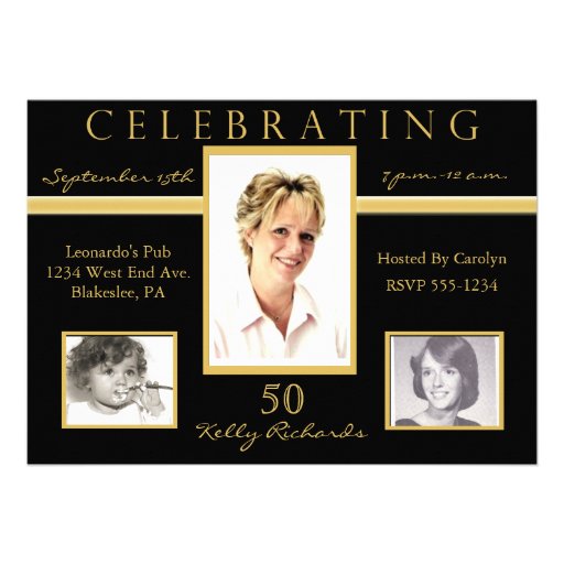 50th Birthday Party Tri Photo Invitations (front side)