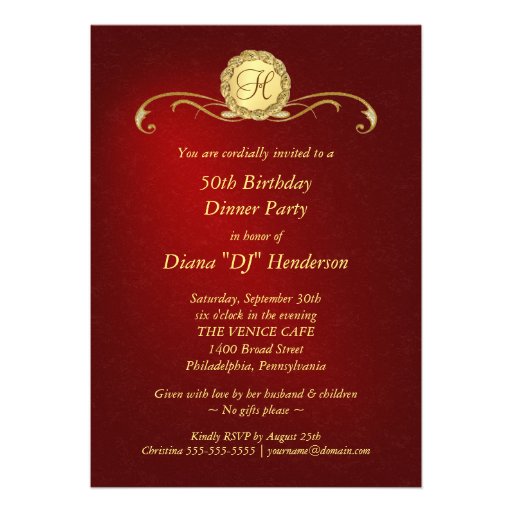 50th Birthday Party - Vintage Monogram Invitations