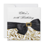 50th Birthday Party White Gold Jewel Black Bow Personalized Announcement