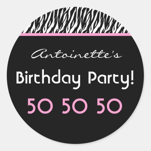 50th Birthday Party Zebra With Pink Custom Name V4 Classic Round Sticker Zazzle 