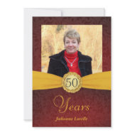 50th Birthday Photo Invitations - Red and Gold invitation