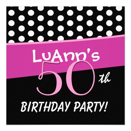 50th Birthday Pink White Red Polka Dots D422 Invite