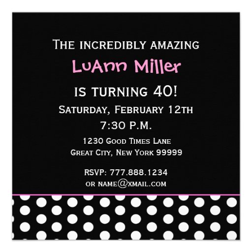 50th Birthday Pink White Red Polka Dots D422 Invite