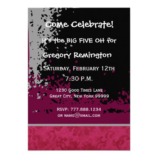 50th Birthday Red and Black Grunge Custom Name Invitation