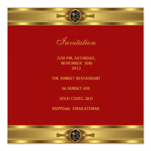 50th Birthday Red Gold Black Damask Floral Jewel Custom Invites