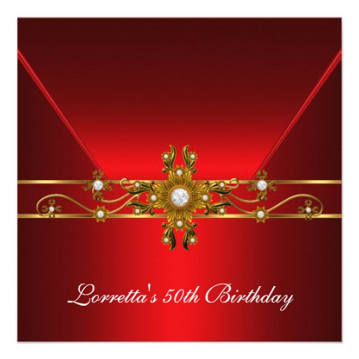 50th Birthday Royal Red Elegant Gold Jewel Custom Invite 50th Birthday Royal Red Elegant Gold Jewel Custom Invite
