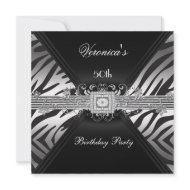 50th Birthday Silver Black Zebra Diamond Jewel invitation