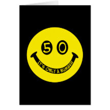 50th birthday Smiley Face, It's only a number! Greeting Cards