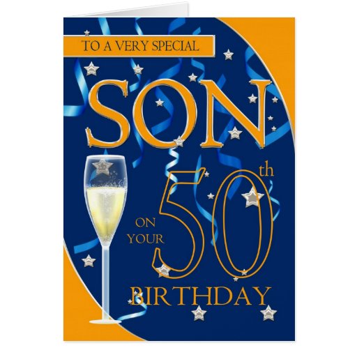 50th Birthday Son - Champagne Glass Card | Zazzle