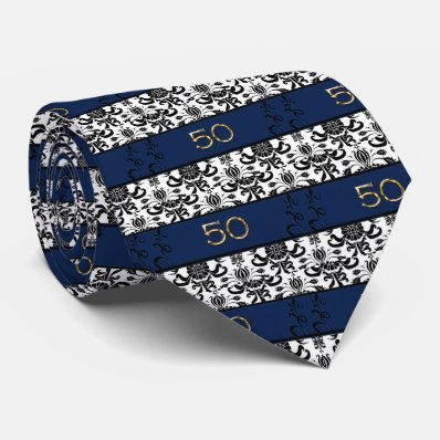 50th Birthday Tie Black and White Damask