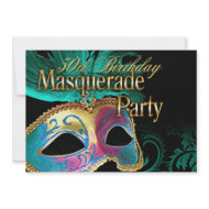50th Birthday Venetian Masquerade (turquoise verdi invitation