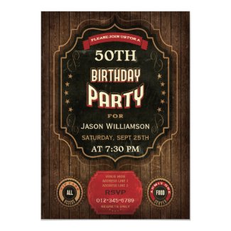 50th Birthday Vintage Chalkboard & Wood 5x7 Paper Invitation Card