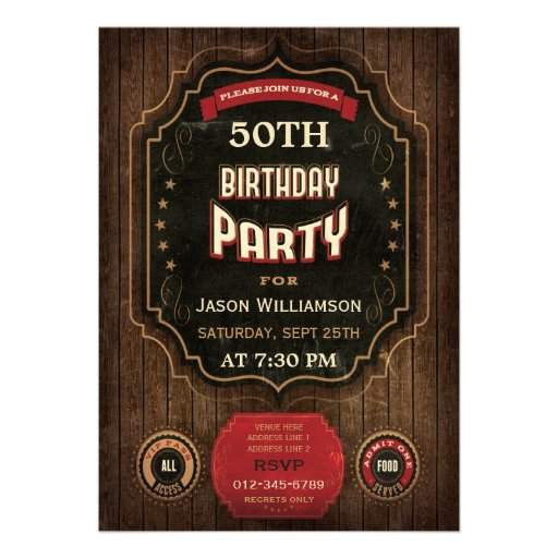 50th Birthday Vintage Chalkboard & Wood Personalized Announcement