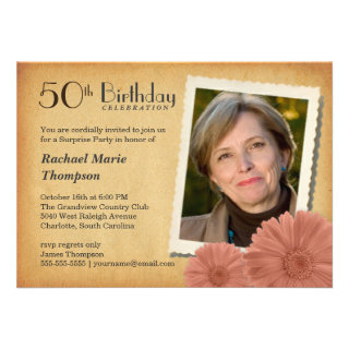 50th Birthday Vintage Daisy Photo Invitations