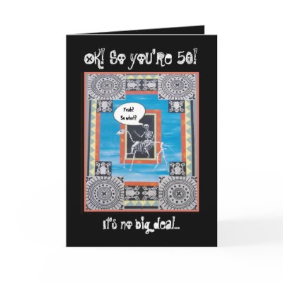 50th Birthday with Skeleton Riding a Horse - FUNNY Cards by JaclinArt