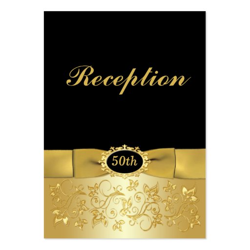 50th Black Gold Floral Scrolls Enclosure Card Business Card (front side)