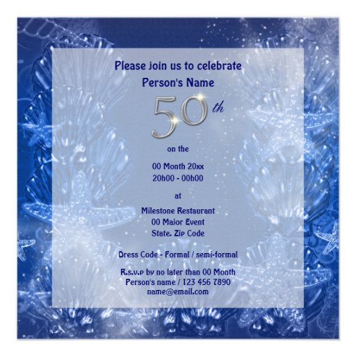 50th blue silver birthday tropical personalized announcement