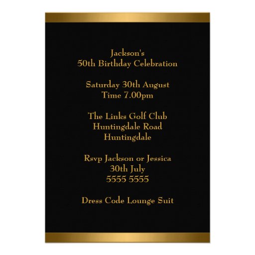 50th Bronze Gold Metal Black Masculine Party Personalized Invitations