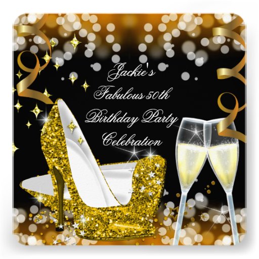 50th Fabulous Gold Glitter High Heels Birthday Custom Announcements