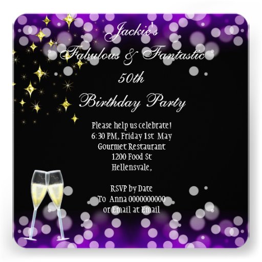 50th Fabulous Purple Glitter High Heel Birthday Custom Invite
