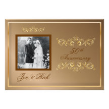 50th, Gold Anniversary, Gold Swirls Photo Invites
