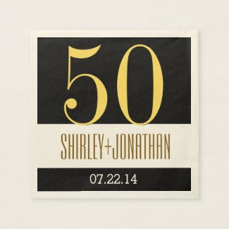 50th Gold Anniversary Modern Gold and Black V02 Disposable Napkins