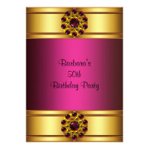 50th Gold Ruby Pink 50th Birthday Invitation