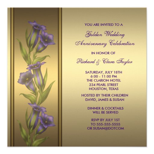 50th Golden Anniversary Purple Violets Personalized Invitation