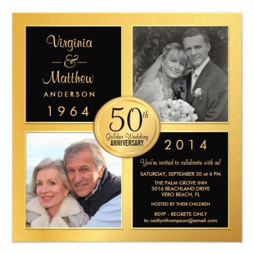50th Golden Anniversary with Past & Present Photos Personalized Invite (front side)