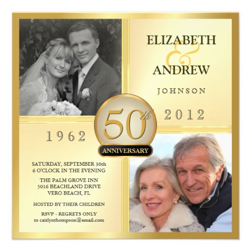 50th Golden Wedding Anniversary Photo Invitations (front side)