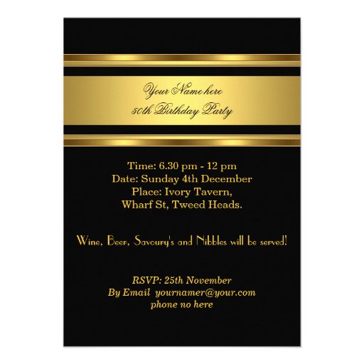 50th Mans Beer Black Gold Birthday Party Invitations