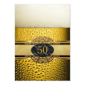 50th Mans Beer Black Gold Birthday Party 4.5x6.25 Paper Invitation Card