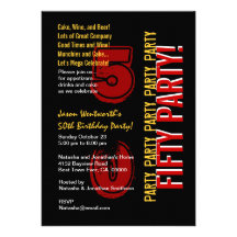 50th Modern Birthday Red Gold Black Grunge Personalized Announcement