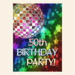 50th party with disco ball and rainbow of stars invitations