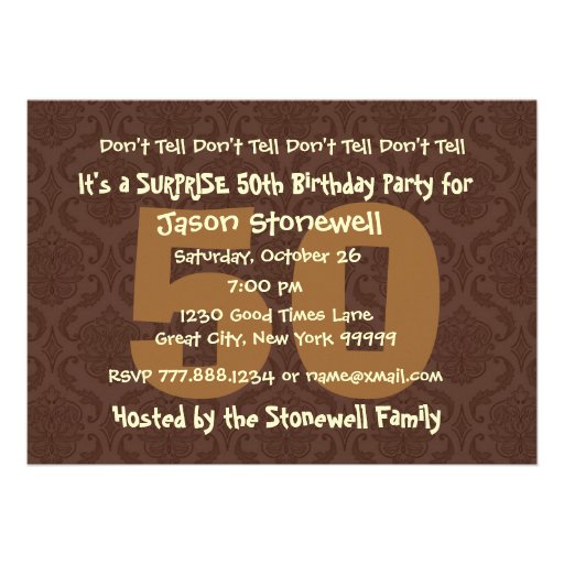 50th SUPRISE Birthday Chocolate and Gold W044A Custom Invitations