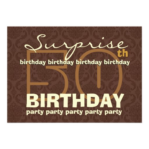 50th SUPRISE Birthday Chocolate and Gold W044A Custom Invitations