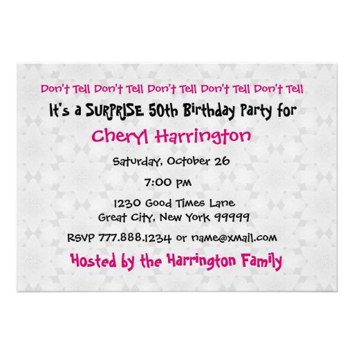 50th SUPRISE Birthday Party Pink Black For Her E32 Personalized Invite