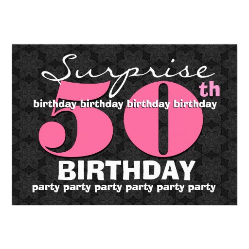 50th SUPRISE Birthday Party Pink Black For Her E32 Personalized Invite