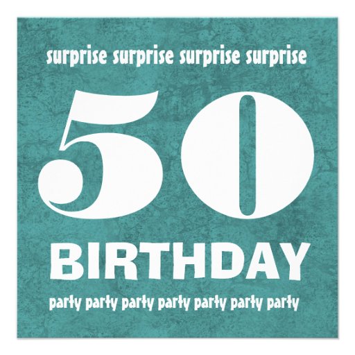 50th SURPRISE  Birthday Aqua Blue and White W1443T Invitations