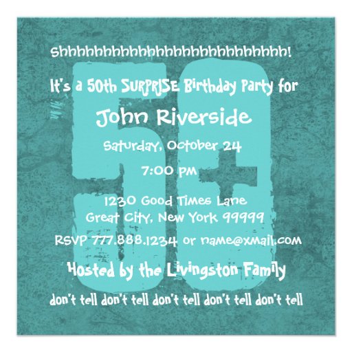 50th SURPRISE  Birthday Aqua Blue and White W1443T Invitations