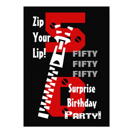 50th SURPRISE Birthday Black Red White B471 Personalized Announcement