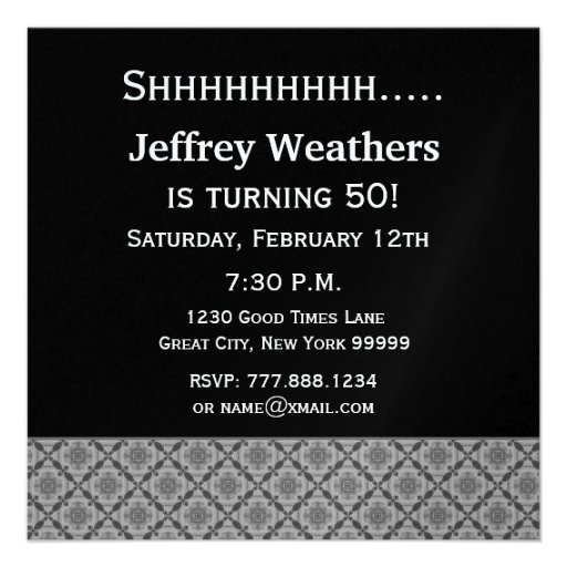 50th Surprise Birthday Black Red White Diamonds Announcements