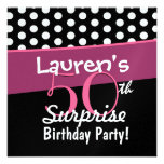 50th Surprise Birthday Black White Polka Dots Pink invitations
