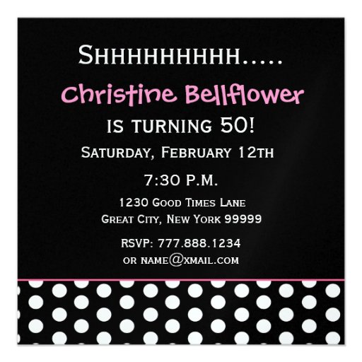 50th Surprise Birthday Black White Polka Dots Pink Announcement