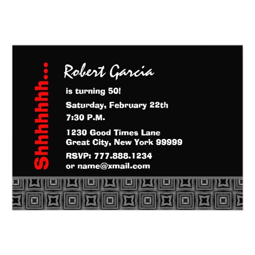 50th Surprise Birthday Black White Red W1920 Card