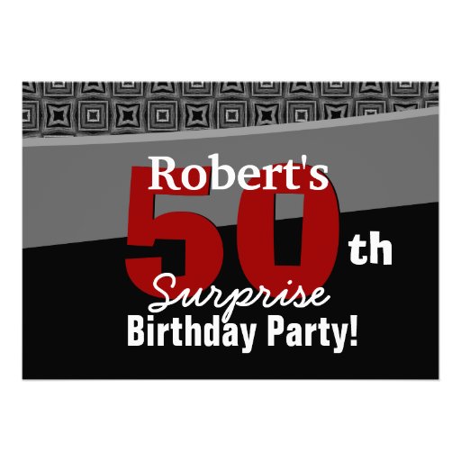 50th Surprise Birthday Black White Red W1920 Card