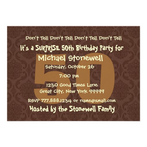 50th SURPRISE Birthday Chocolate and Gold Damask Cards
