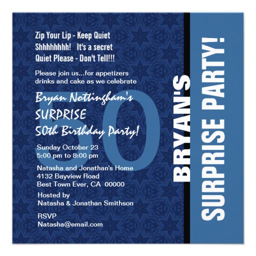 50th SURPRISE Birthday Modern Hues of Blue S693 Invitation