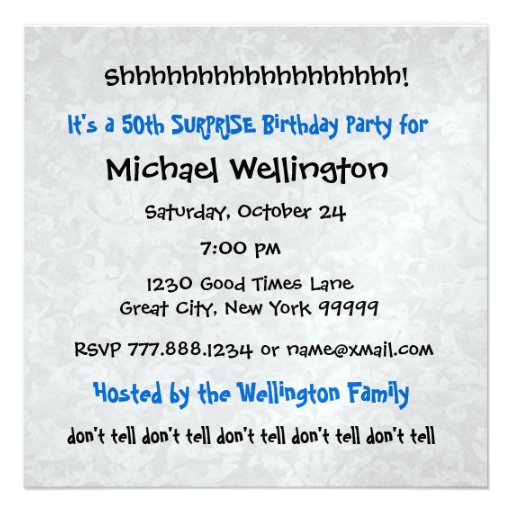 50th SURPRISE Birthday Party Black White W1894 Invite