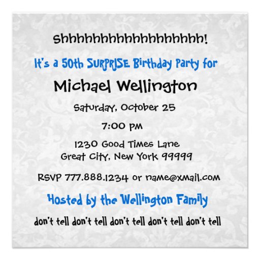 50th SURPRISE Birthday Party Blue White V02 Personalized Invitation